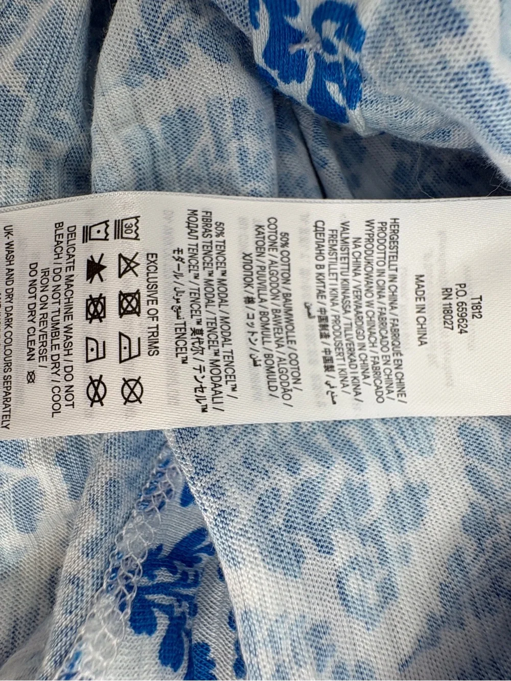 Boden Women’s Blue White Floral Print Henley Top US 14 UK 18 Cotton Blouse